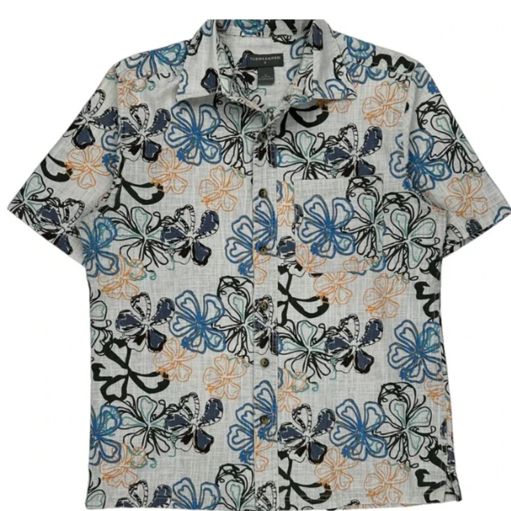 SADDLEBRED MEN'S 100% COTTON HAWIIAN BUTTON DOWN SHORT SLEEVE SIZE LARGE
